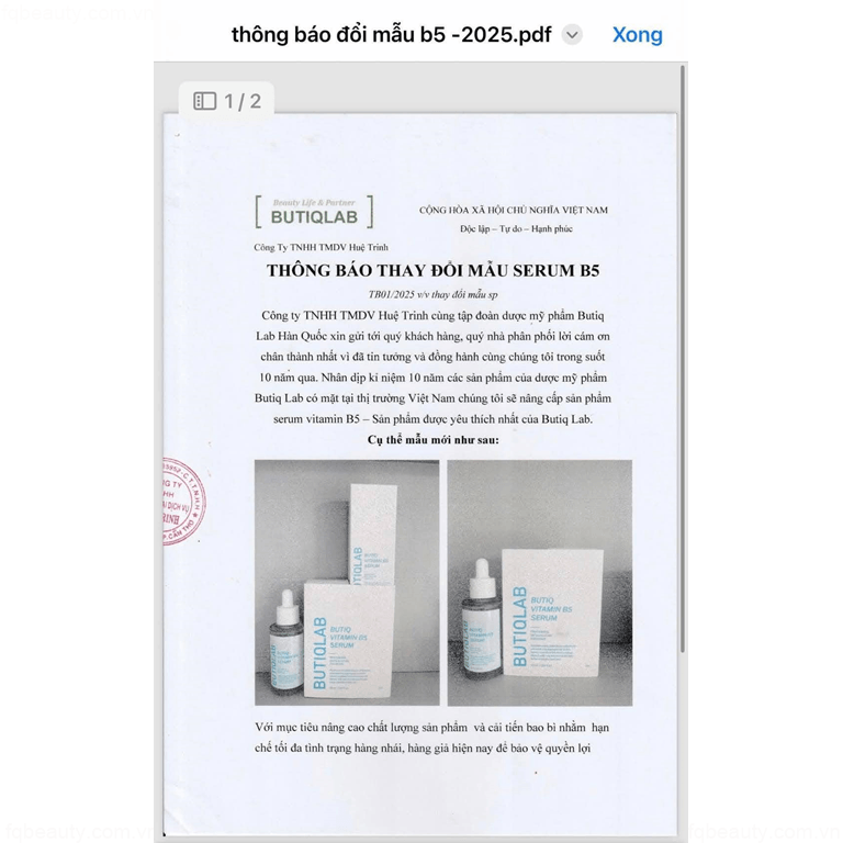 Serum b5 cấp ẩm, phục hồi, chống lão hóa Vitamin B5 ButiQ Hàn Quốc - Ảnh 01